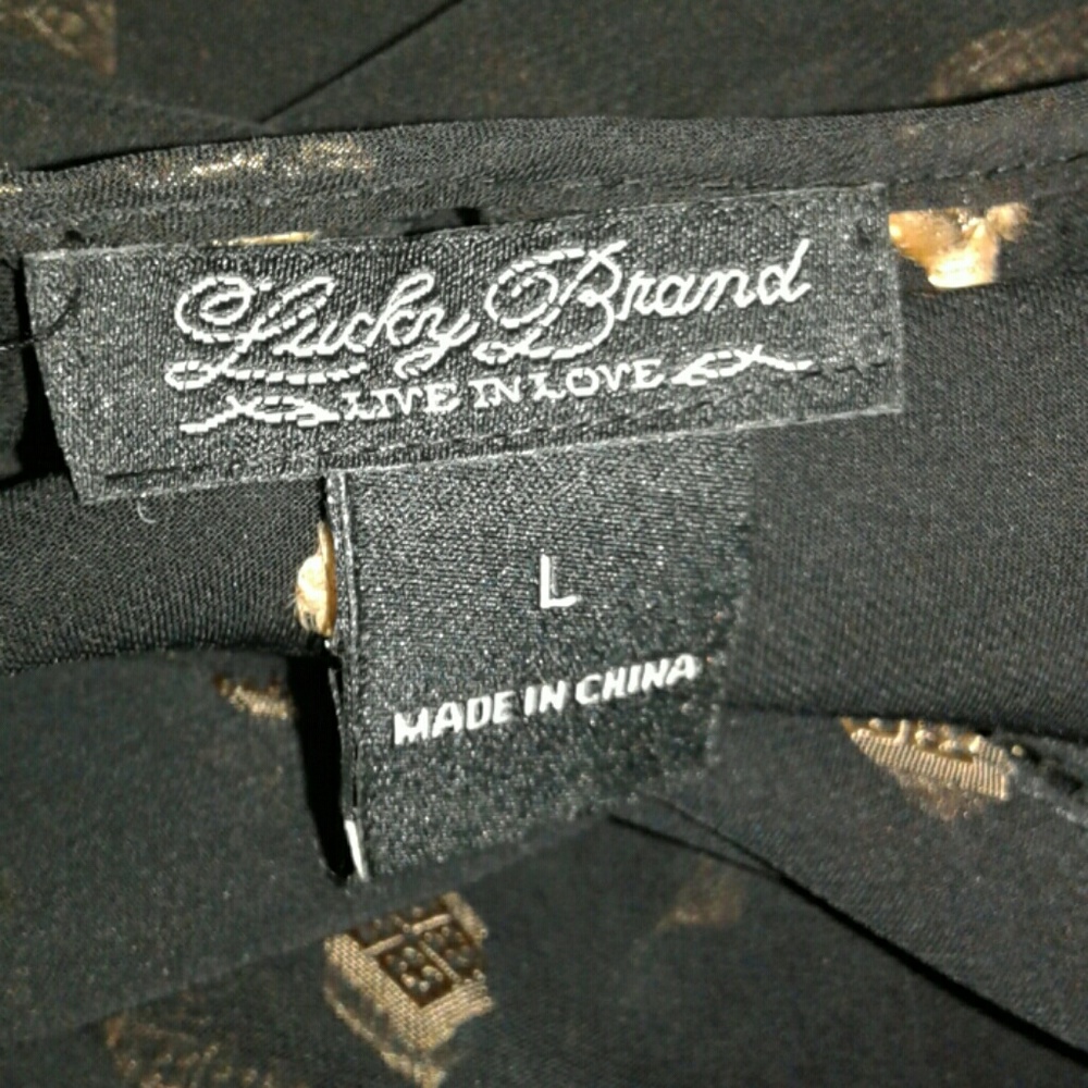 LUCKY BRAND BLACK WITH ABSTRACT PRINT BOHO TOP - Picture 4 of 4